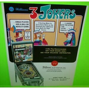 3 Jokers Pinball FLYER 1970 Original Game Playing Cards Vintage Retro Artwork